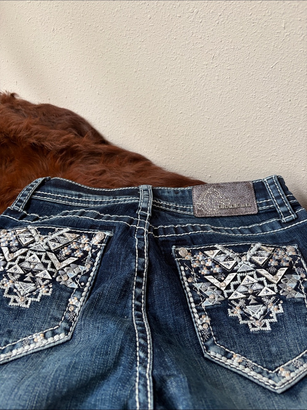 Grace Blue Bootcut Jeans with Embroidered Pocket - Picture 5 of 5